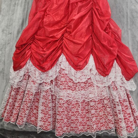 Vintage JCPenney Satin Lace Spaghetti Strap Sweetheart Gown Size 9/10 XS Red - Picture 3 of 11